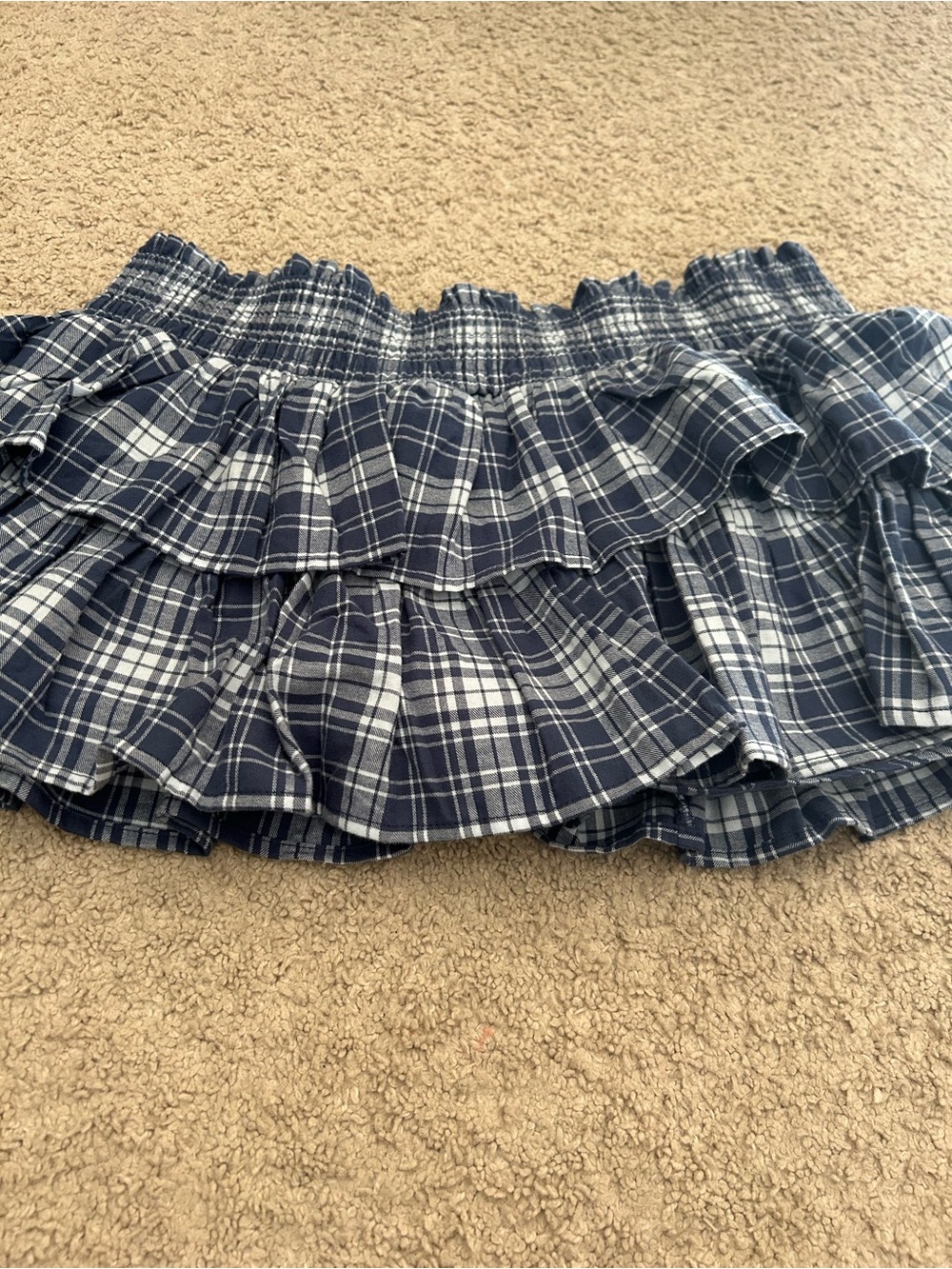 No Boundaries Navy and White Plaid Ruffle Mini Skirt